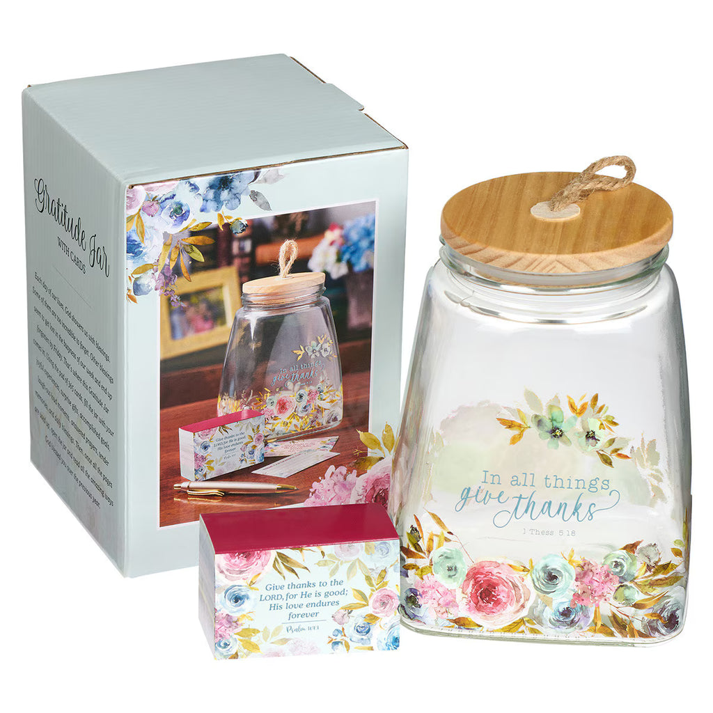 Christian Art Gifts Give Thanks Pink Ranunculus Glass Gratitude Jar 1 These. 5:8