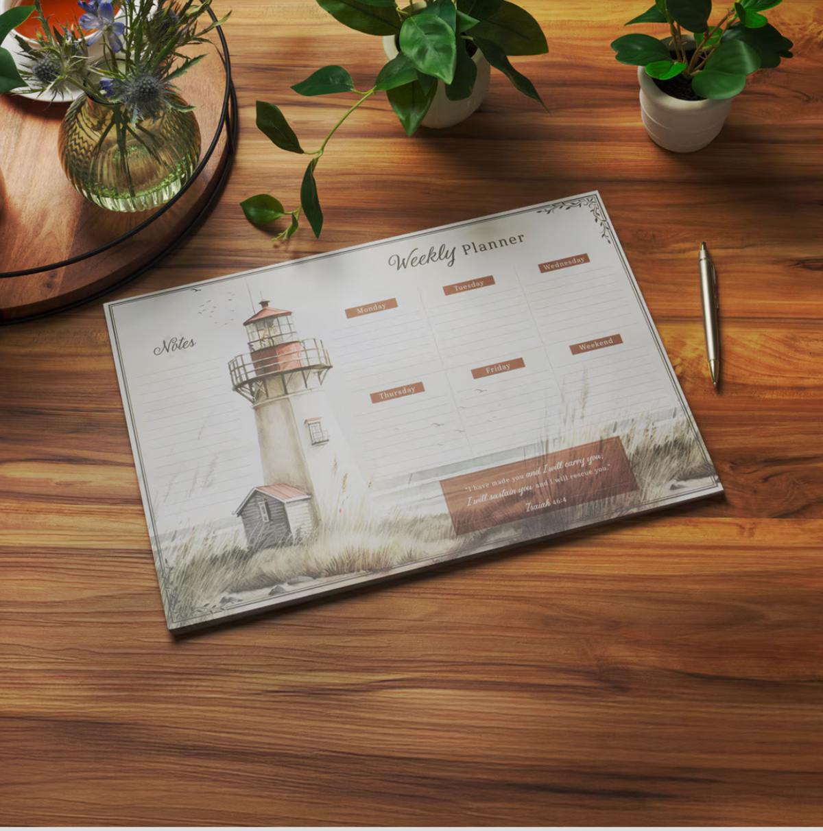Christian Art Gifts I Will Carry You Large Undated Weekly Planner Pad - Isaiah 46:4