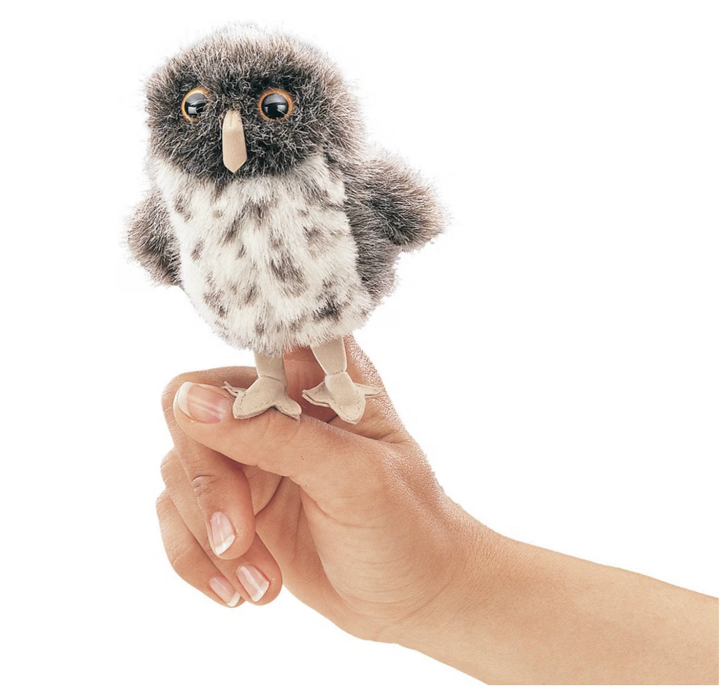 Folkmanis Spotted Owl Finger Puppet – Realistic Plush Wildlife Toy