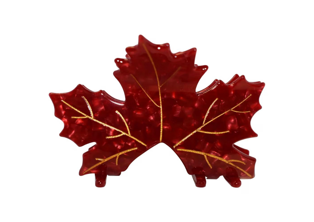 Cedar Paddle Maple Leaf Large Hair Claw Clip – Red Autumn Leaf 82mm