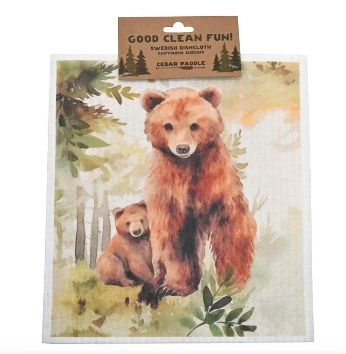 Cedar Paddle Swedish Dish Cloth Mama and Baby Bear
