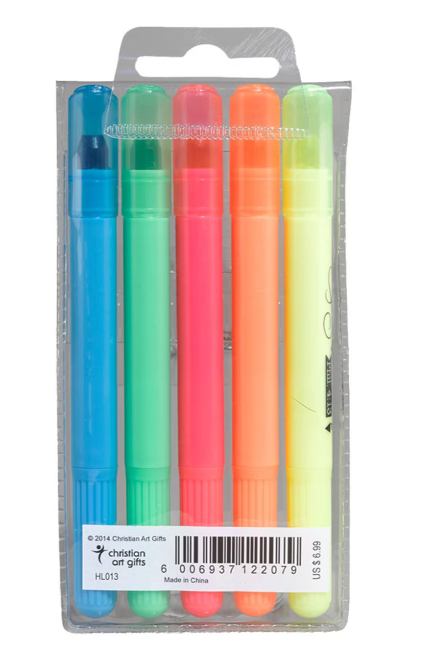 Christian Art Gifts Bible Study Scripture Gel Highlighters Twist & Glide 5-Piece