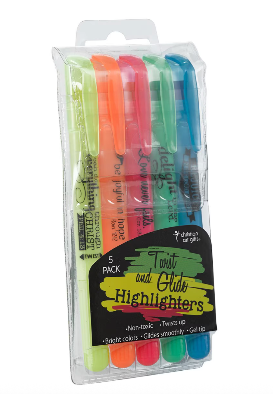Christian Art Gifts Bible Study Scripture Gel Highlighters Twist & Glide 5-Piece