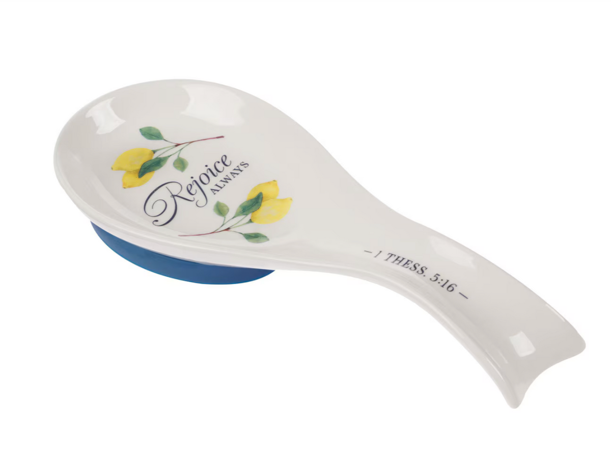Christian Art Gifts Rejoice Always Lemon Ceramic Spoon Rest – 1 Thessalonians 5:16