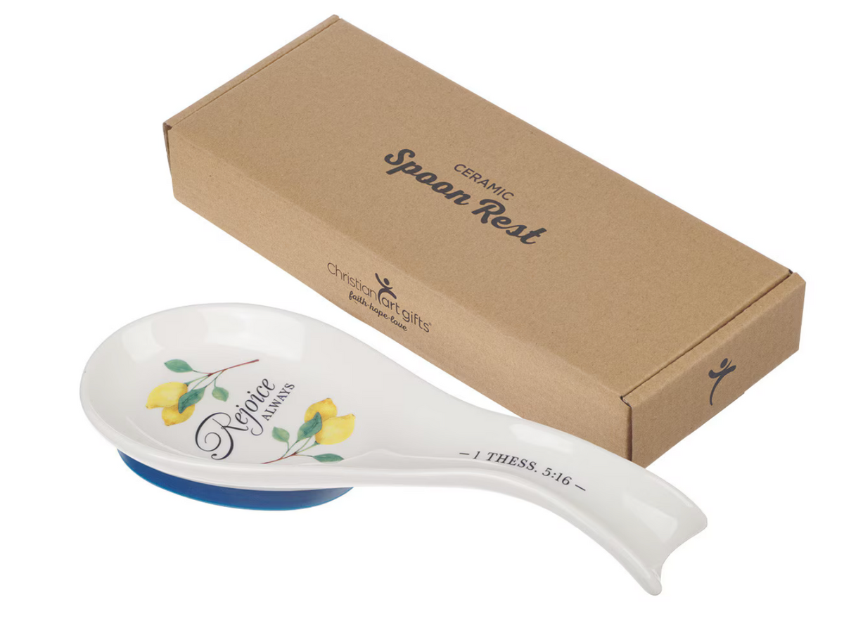 Christian Art Gifts Rejoice Always Lemon Ceramic Spoon Rest – 1 Thessalonians 5:16